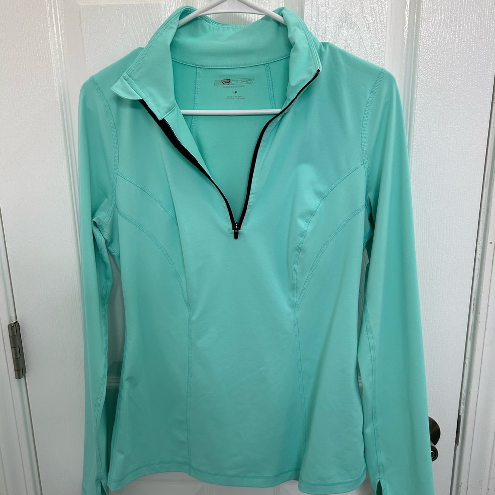 Aqua Long Sleeve Zip-Up Top